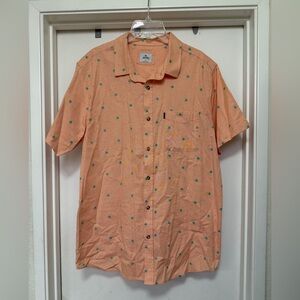 Rip Curl short sleeve, woven button up. Peach with green palm trees - size XL
